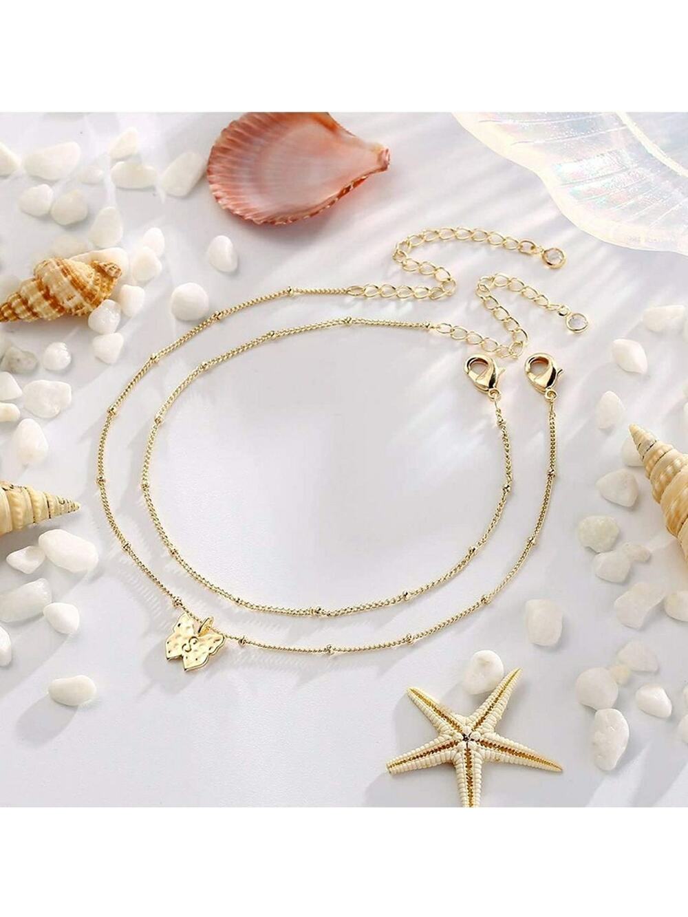Adjustable C Initial Butterfly Anklet Plus Matching Anklet Band - Jewelry Gifts